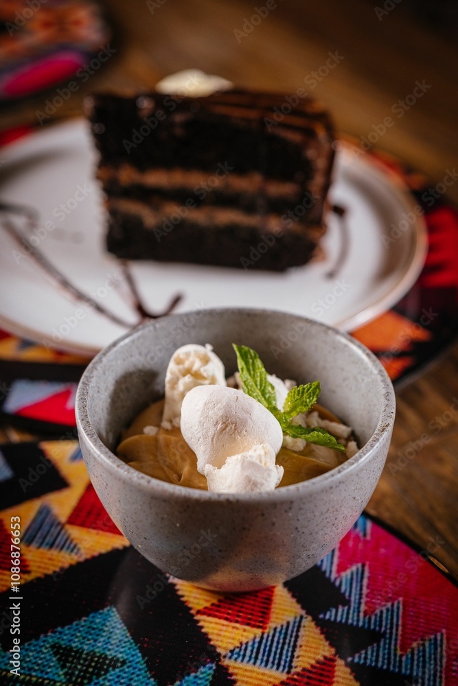Dessert bowl with whipped cream and mint Dessert bowl with whipped cream and mint