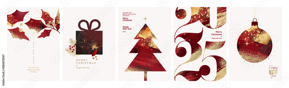 Merry Christmas and Happy New Year Greeting Cards. Vector illustration concepts for greeting card, party invitation card, website banner, social media banner, marketing material. Merry Christmas and Happy New Year Greeting Cards. Vector illustration concepts for greeting card, party invitation card, website banner, social media banner, marketing material.