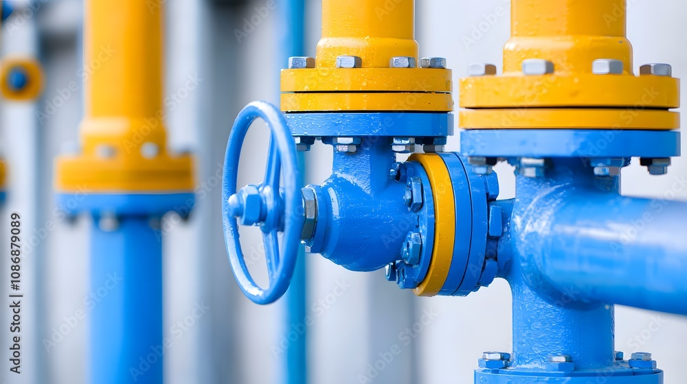 Incredible Close-Up of a Colorful Refinery Valve System for Efficient Fuel Processing Operations. Fuel Processing Technology Concept Incredible Close-Up of a Colorful Refinery Valve System for Efficient Fuel Processing Operations. Fuel Processing Technology Concept