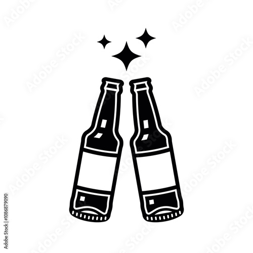 Two beer bottles, cheers vector icon or graphic object isolated on white background
