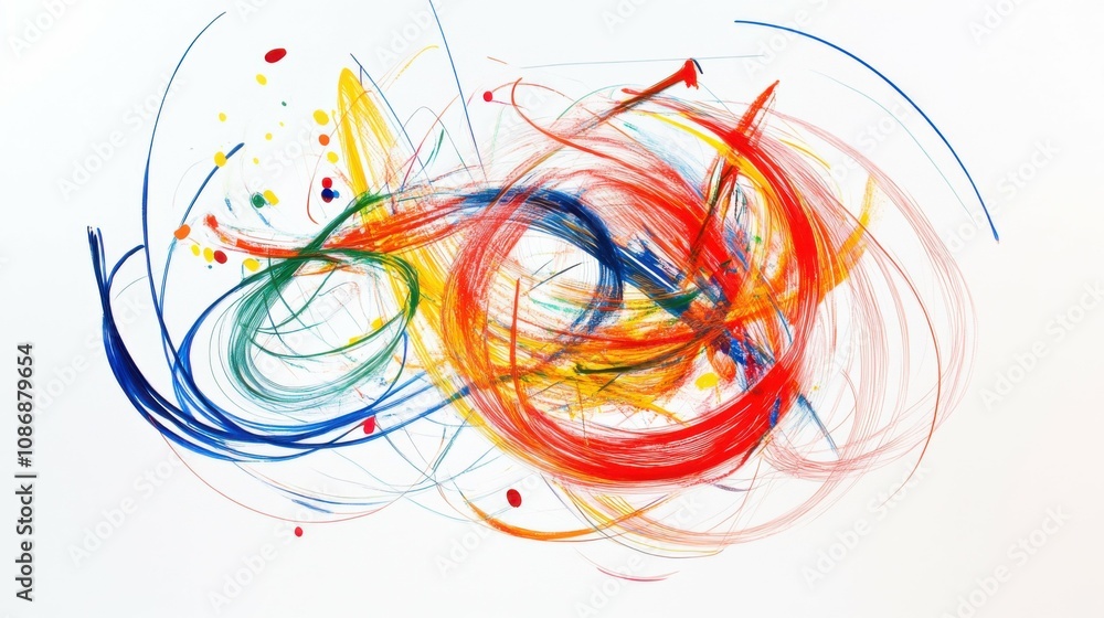 A dynamic swirl of colorful lines and shapes, isolated against a white background, abstract and creative, symbolizing innovation and imaginative thinking. A dynamic swirl of colorful lines and shapes, isolated against a white background, abstract and creative, symbolizing innovation and imaginative thinking.