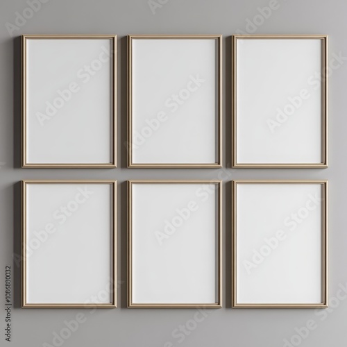 Minimalist Wooden Picture Frames on Gray Wall Photo Mockup