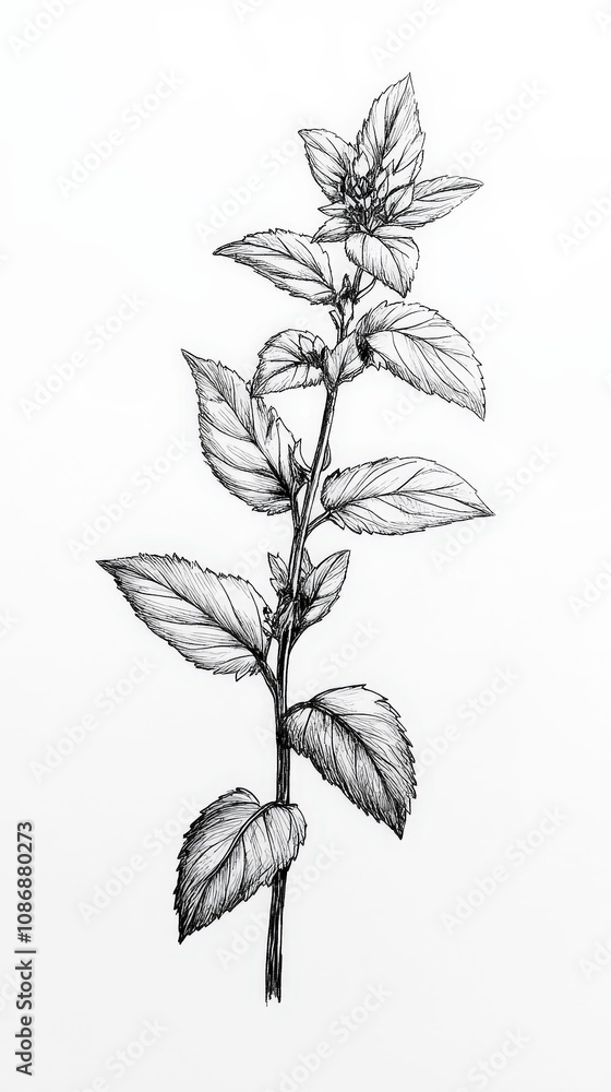 Mint, detailed hand drawing of the line, botanical flower, medicinal herbs, light clean background. Generative AI Mint, detailed hand drawing of the line, botanical flower, medicinal herbs, light clean background. Generative AI