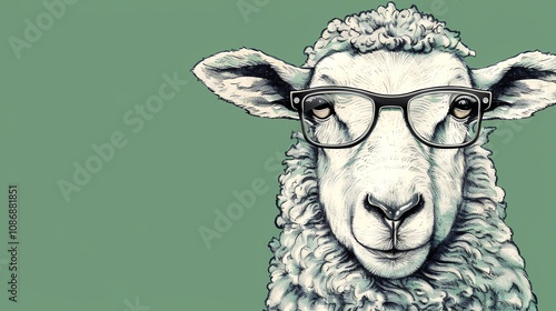 A cute sheep wearing glasses.