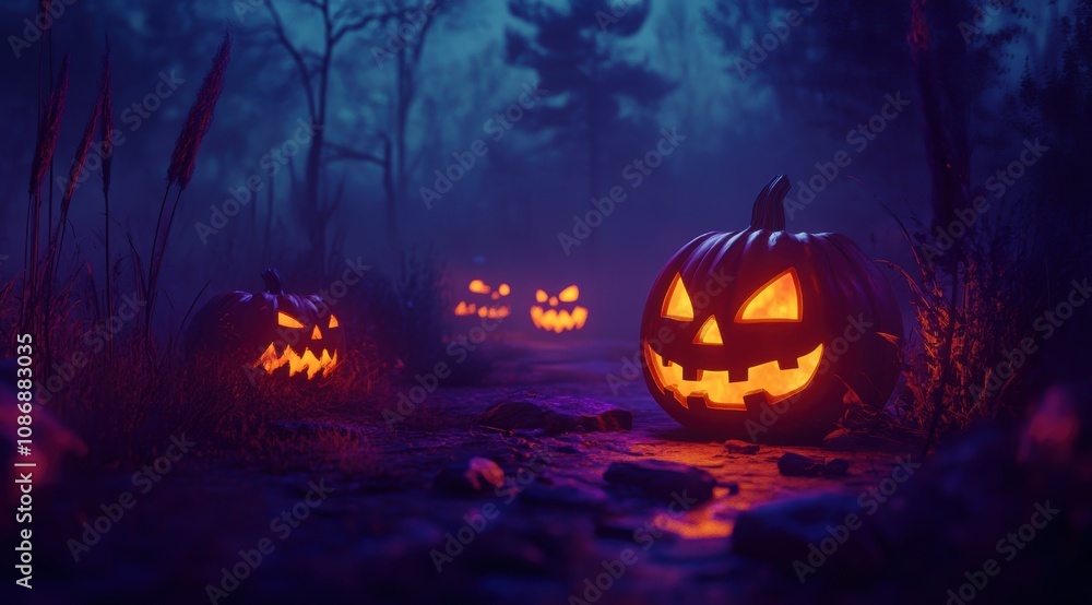 illuminated carved pumpkins, Halloween concept illuminated carved pumpkins, Halloween concept