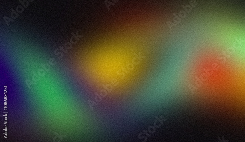 Orange green red blue glowing color noisy gradient backgrounds. Abstract soft dark colors glowing grainy gradient, vibrant color spot, wave shaped, noise texture backdrop design