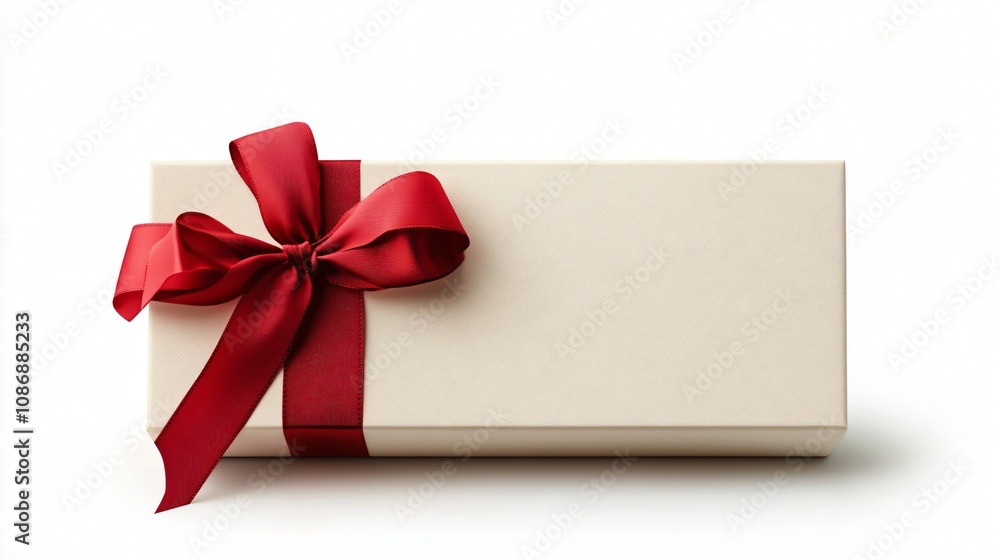 Elegant Beige Gift Box with Red Ribbon Bow Elegant Beige Gift Box with Red Ribbon Bow