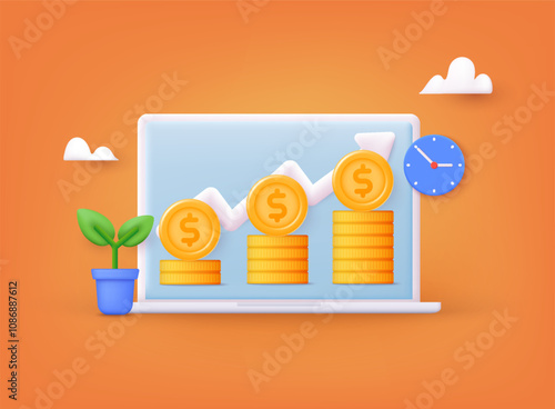 Bank credit concept. Percent, good interest rate, interest-free. Finance management. 3D Web Vector Illustrations.