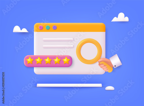 Vector customer review concepts. customer achievement feedback. 3D Web Vector Illustrations.