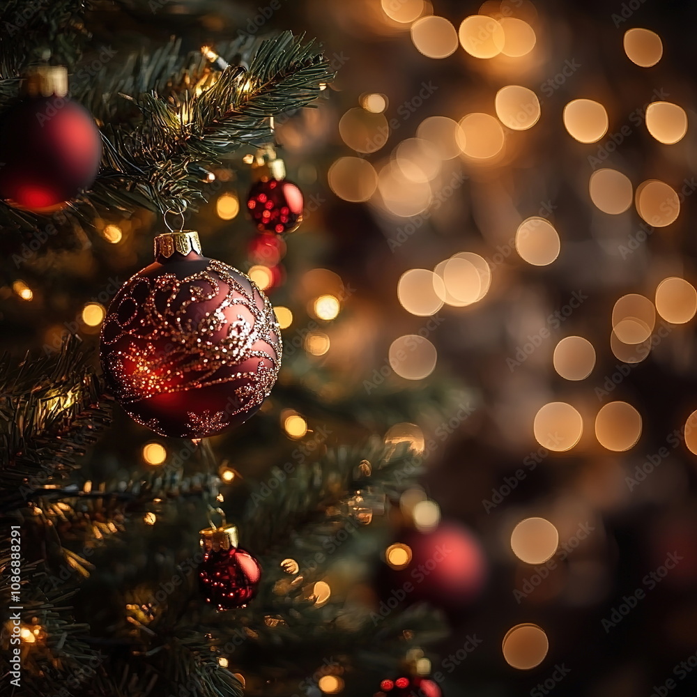 Christmas Tree With Baubles And Blurred Shiny Christmas Tree With Baubles And Blurred Shiny