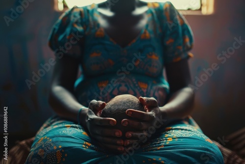 Midwife caring for newborn baby in community clinic captured warmly photo