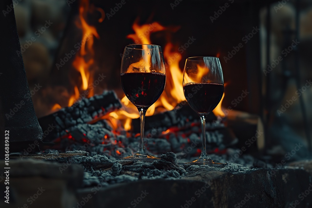 Burning fireplace, close up. Cozy atmosphere autumn or winter evening. O Burning fireplace, close up. Cozy atmosphere autumn or winter evening. O