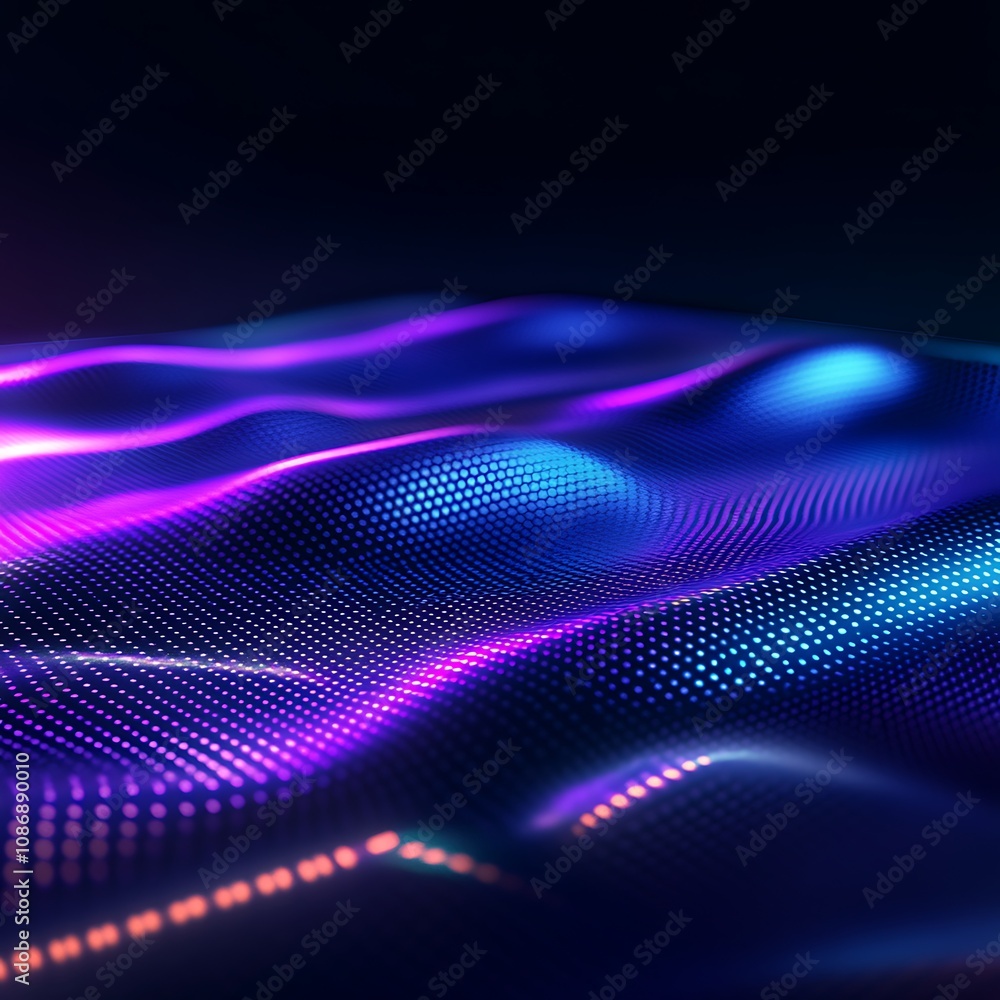 Abstract Digital Waves with Vibrant Colors in 3D Effect, Flowing Light Patterns Create a Sense of Movement in a Futuristic Landscape at Night Abstract Digital Waves with Vibrant Colors in 3D Effect, Flowing Light Patterns Create a Sense of Movement in a Futuristic Landscape at Night