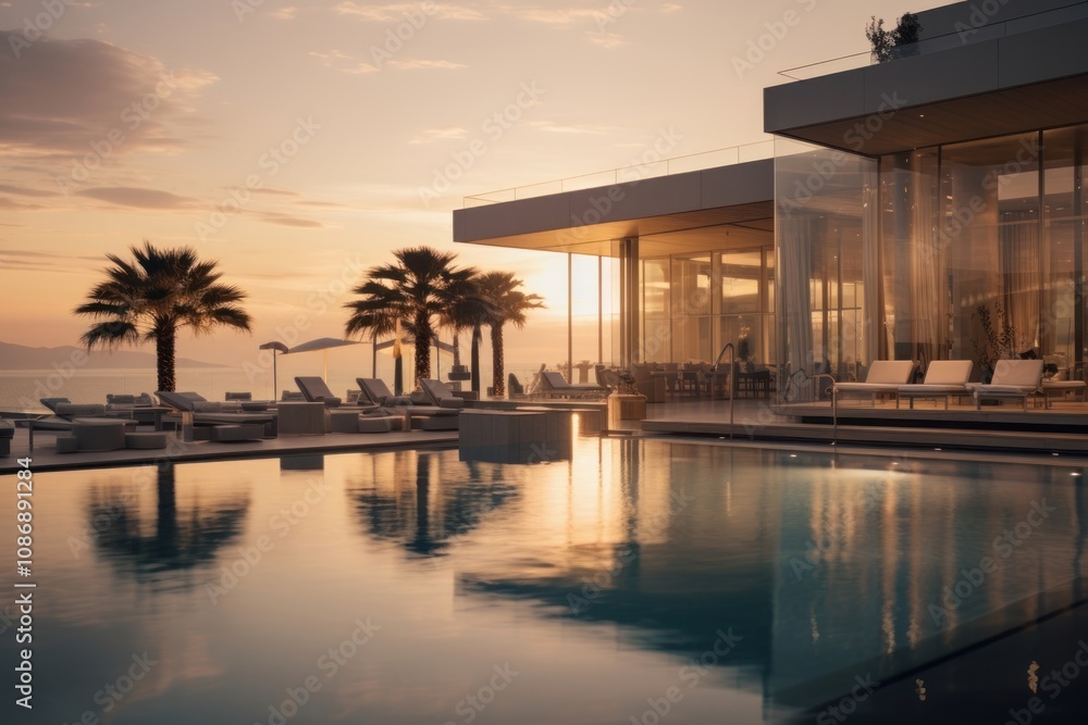 Obraz premium Sea view hotel pool swimming pool.