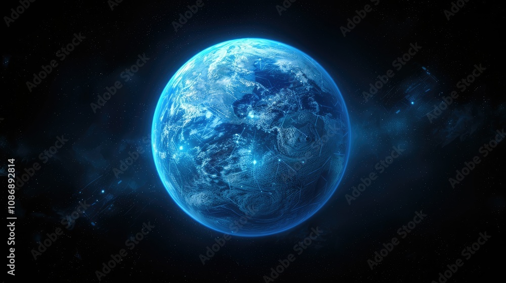 A blue planet Earth in space with nebulae in the background. A blue planet Earth in space with nebulae in the background.