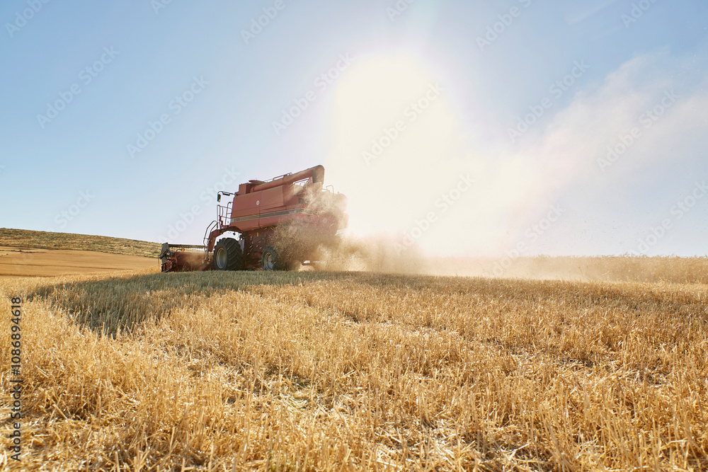 Combine harvester harvesting wheat field Combine harvester harvesting wheat field