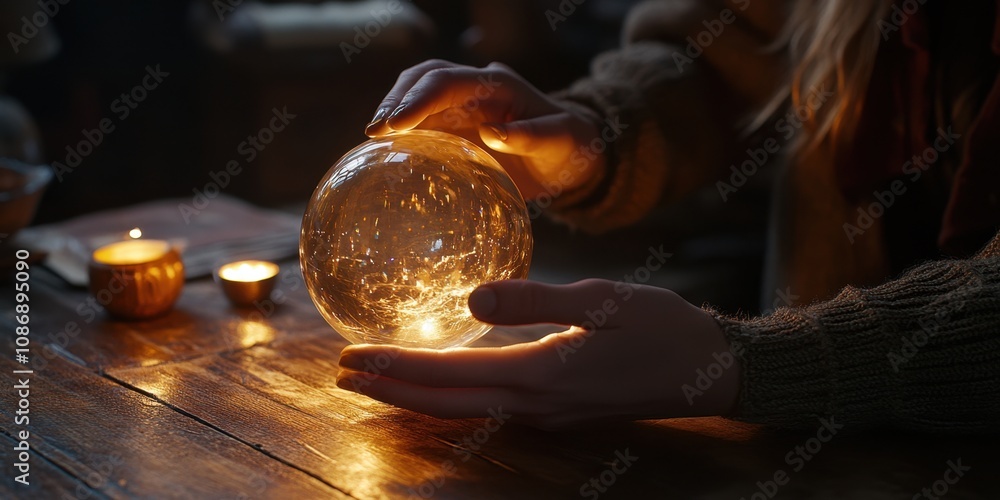 Fortune teller uses crystal ball to predict her clients future, esotericism and spirituality
