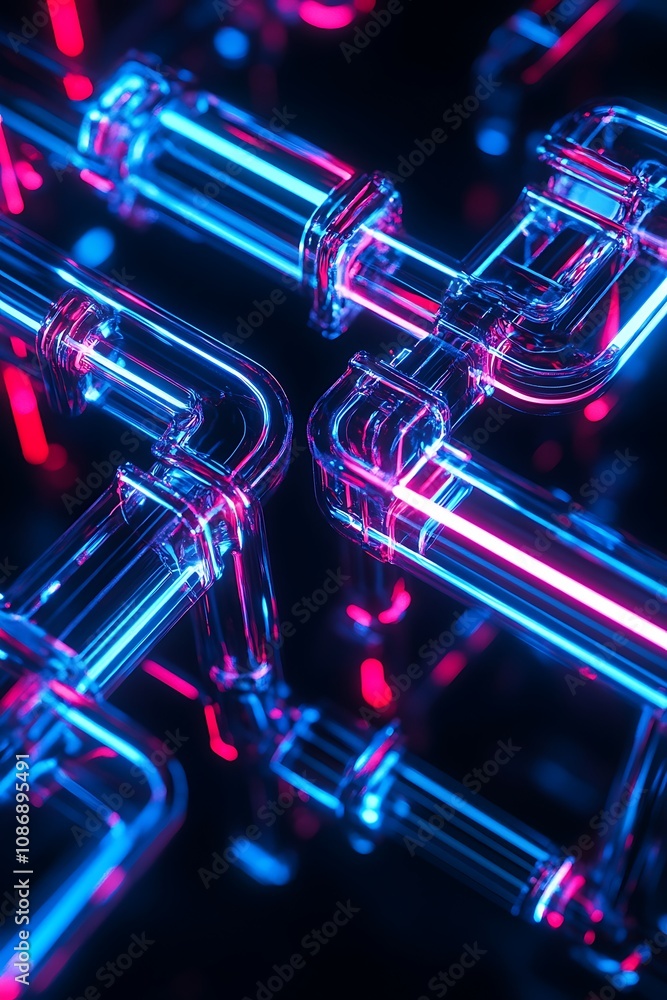Abstract Neon Pipe Structures in Vibrant Colors, Futuristic Design with Illuminated Tubes, High-Tech Background with Glowing Effects and Depth Abstract Neon Pipe Structures in Vibrant Colors, Futuristic Design with Illuminated Tubes, High-Tech Background with Glowing Effects and Depth