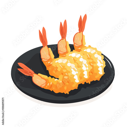 Simple flat 2D icon tempura fried shrimp isolated on a transparent background, vector, animation design, vector, flat design, animation design, simple flat 2D icon, minimalist