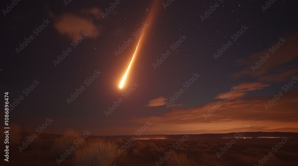 Fototapeta premium Meteoritehurls through atmosphere, creating sonic boom as it approaches.