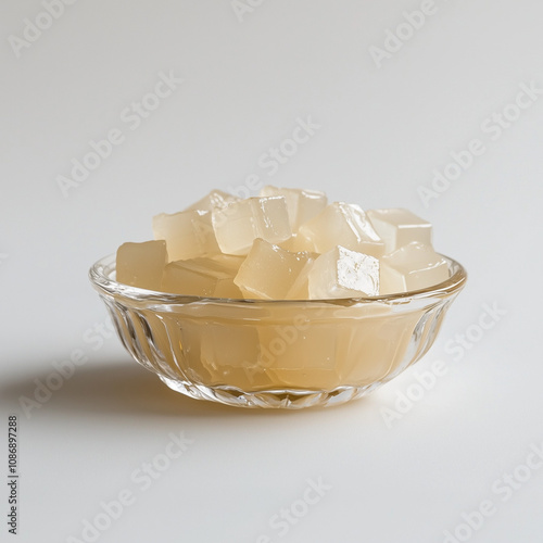 a bowl of transparent nata de coco jelly photo