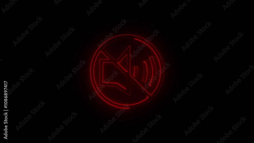 Neon no music symbol sing animation on black background. Neon no music symbol sing animation on black background.
