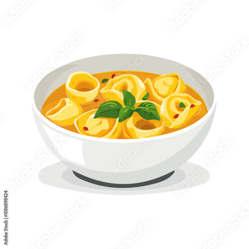 Simple flat 2D icon tortellini in broth isolated on  a white background, 2D flat illustration, food vector design