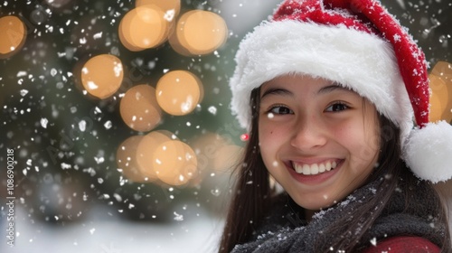 Smiling girl in a Santa hat during Christmas