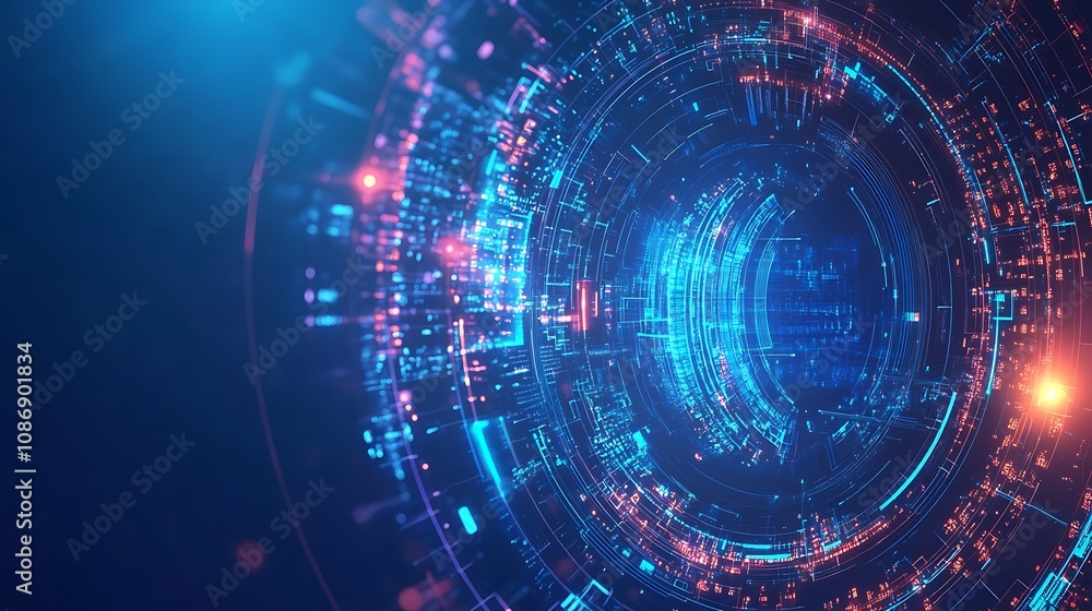 Abstract Digital Data Stream: Neon Blue and Orange Concentric Circles Abstract Digital Data Stream: Neon Blue and Orange Concentric Circles