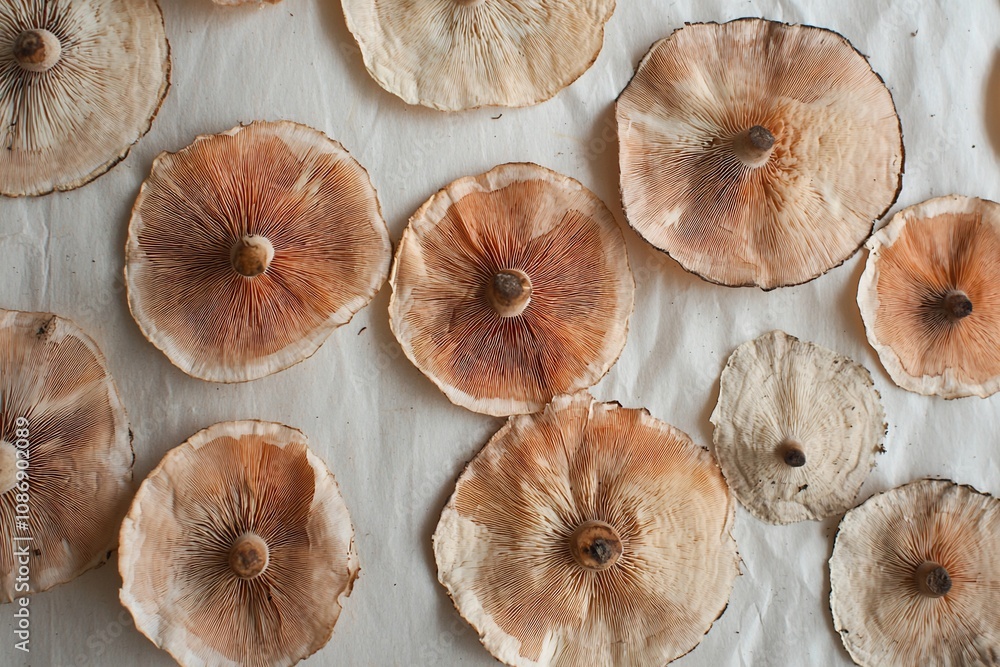 Delicate Mushroom Caps Displayed in Natural Light