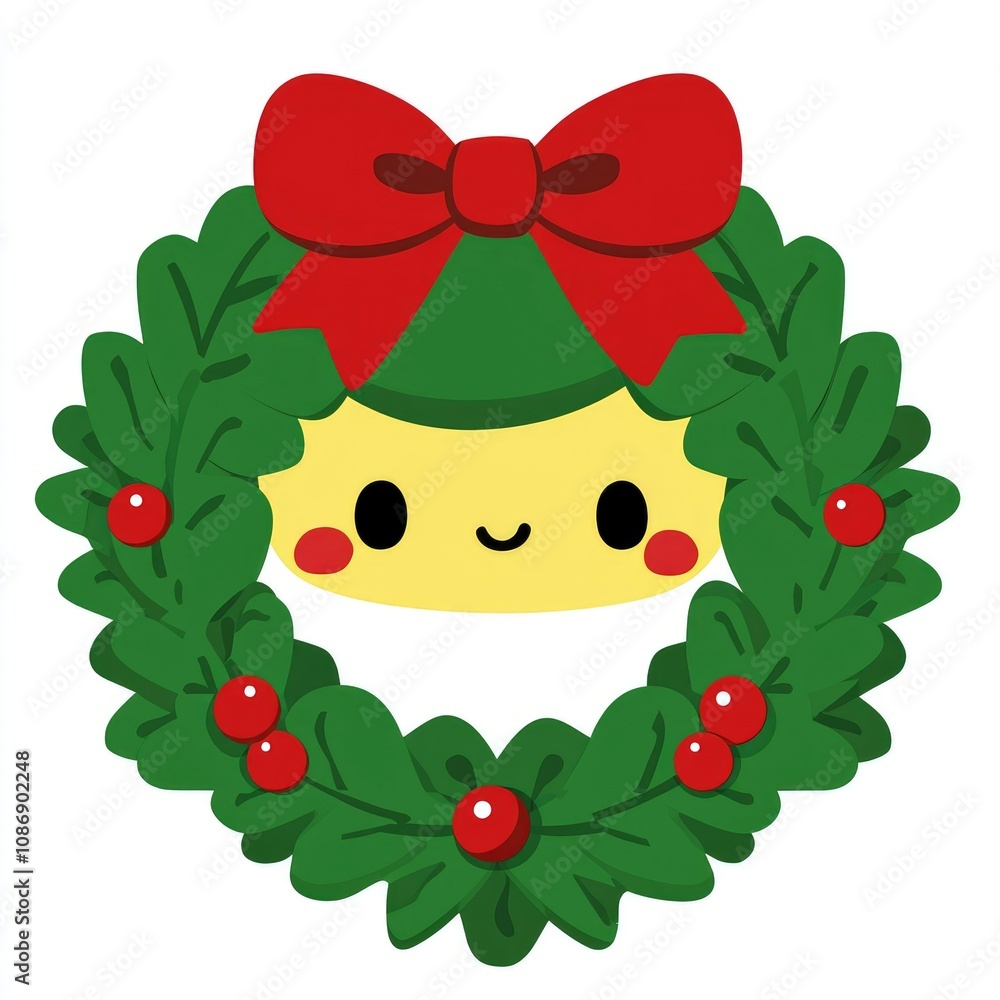 Adorable Christmas Wreath Character Illustration Adorable Christmas Wreath Character Illustration