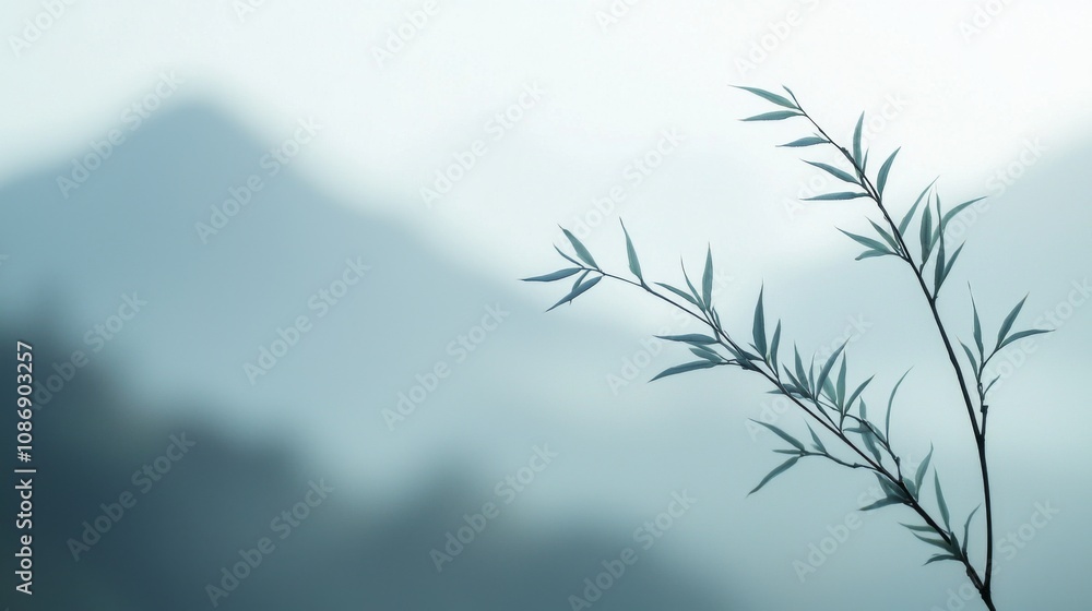 Obraz premium Ink Serenity, a closeup of a traditional Chinese landscape ink painting, featuring delicate brushwork and soft, ethereal background elements that enhance its tranquil beauty.