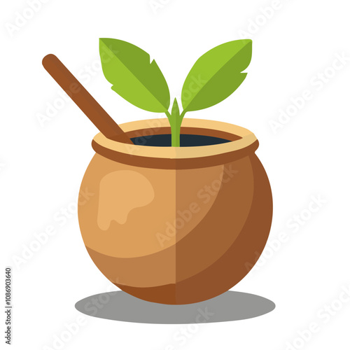 Simple flat 2D icon yerba mate isolated on a transparent background, vector, flat design, animation design, vector ,animation design, simple flat 2D icon, minimalist 