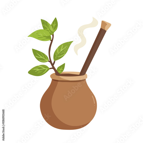 Simple flat 2D icon yerba mate isolated on a transparent background, vector, flat design, animation design, vector ,animation design, simple flat 2D icon, minimalist 