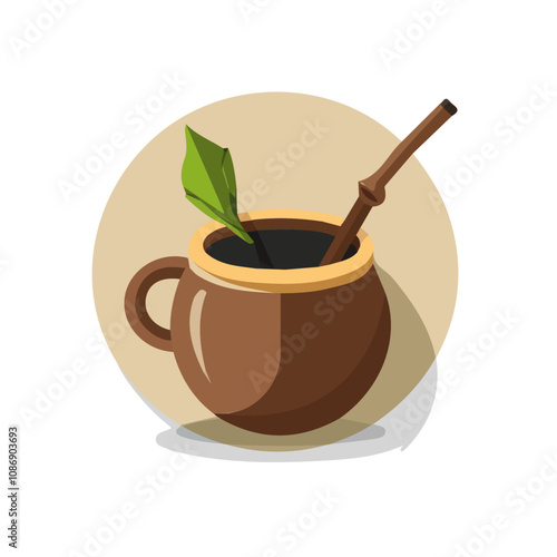 Simple flat 2D icon yerba mate isolated on a transparent background, vector, flat design, animation design, vector ,animation design, simple flat 2D icon, minimalist 