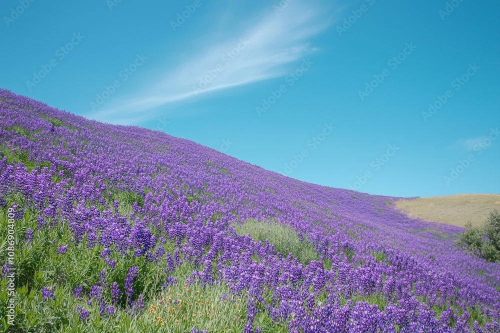 Naklejka premium Vibrant Lavender Fields Under a Clear Blue Sky