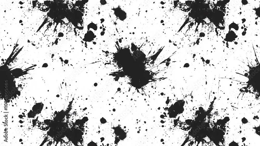 Obraz premium Textured seamless pattern with ink spatters in black and white 