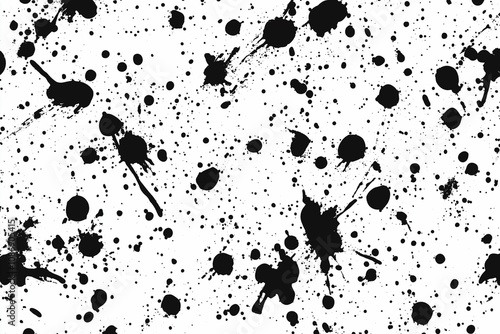 Textured seamless pattern with ink spatters in black and white 