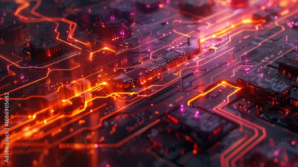 Futuristic circuit board with pulsating energy lines Futuristic circuit board with pulsating energy lines