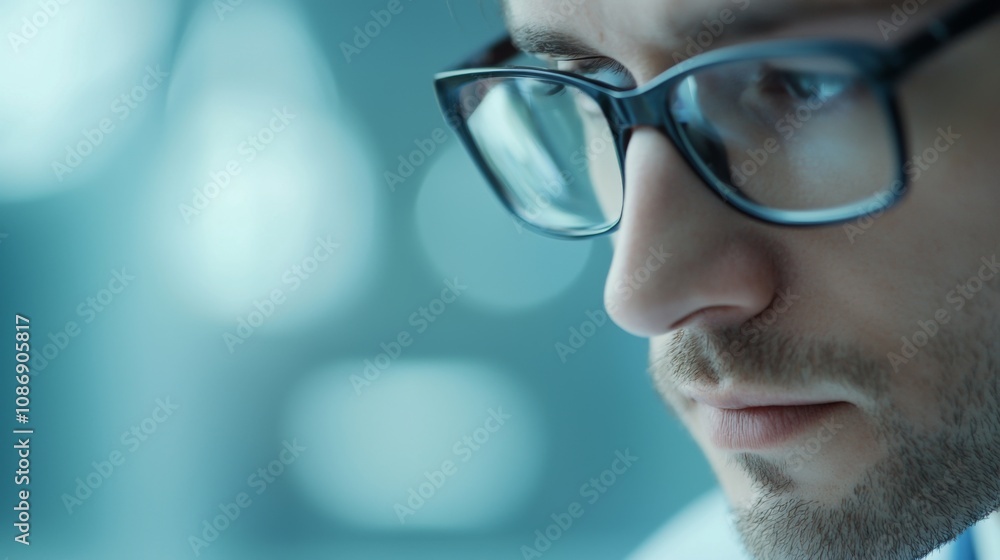 Medical professional in a close-up view, focused expression, subtle blur behind, conveying expertise and care in a healthcare setting, emphasizing dedication and compassion. Medical professional in a close-up view, focused expression, subtle blur behind, conveying expertise and care in a healthcare setting, emphasizing dedication and compassion.