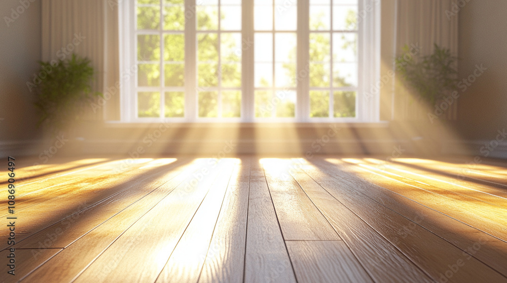 Sunlit 3D Render of a Cozy Living Room with Large Window and Wooden Flooring. Modern Interior Design Concept with Natural Light and Warm Ambiance Sunlit 3D Render of a Cozy Living Room with Large Window and Wooden Flooring. Modern Interior Design Concept with Natural Light and Warm Ambiance