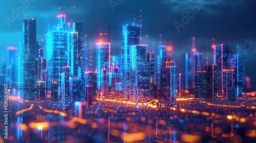 Wallpaper Mural Futuristic cityscape with glowing blue neon lights Torontodigital.ca