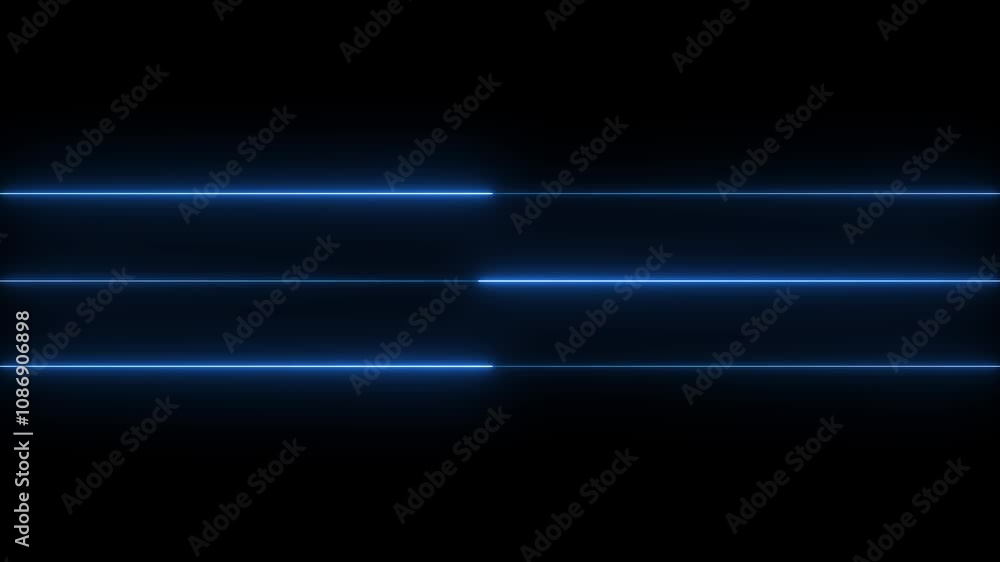 Seamless loop animation of glowing horizontal neon lines streaming 3 line across on the screen Seamless loop animation of glowing horizontal neon lines streaming 3 line across on the screen