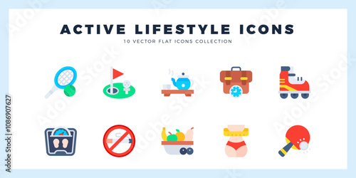 10 Active Lifestyle Flat icons pack. vector illustration.