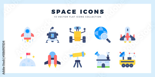 10 Space Flat icons pack. vector illustration.