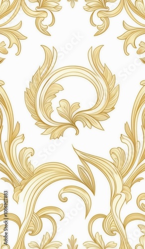a seamless pattern with gold leaves and swirls on a white background