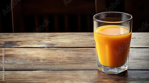 A Glass of Fresh Orange Juice Sits on a Rustic Wooden Table, a Refreshing Summer Drink