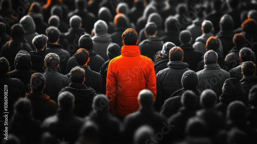 Man in yellow standing out from the crowd
