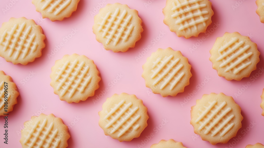 Obraz premium Delicious butter cookies fashion pink background. food photography advertising modern tasty atmosphere cute luxury wallpaper