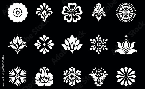 Flower icons set. Isolated elements for design. Vector graphics.